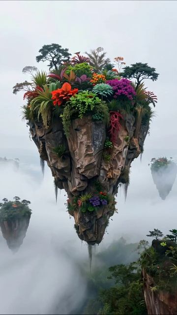 Плавающие острова с экзотической растительностью #природа #фантазия #пейзаж