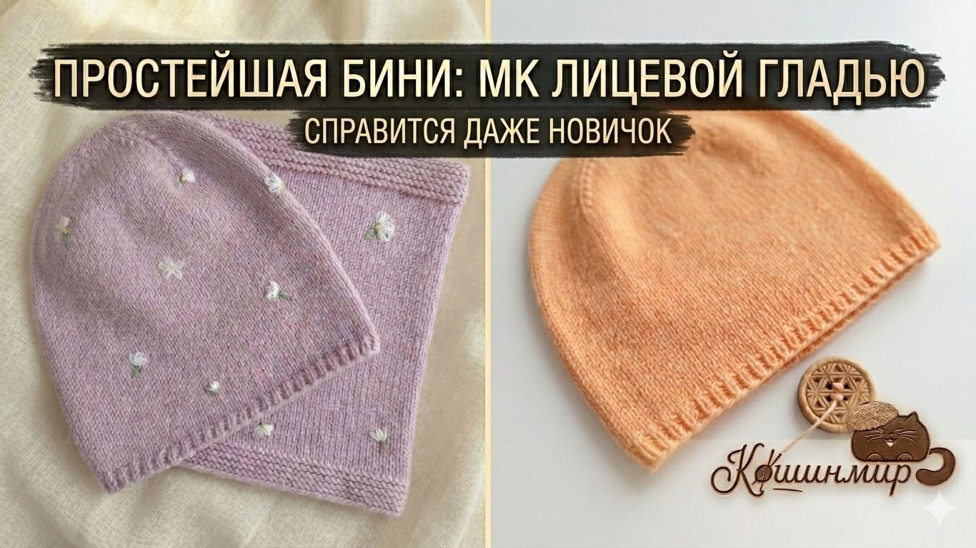 Как связать шапку-бини спицами. Простой мастер-класс для начинающих.