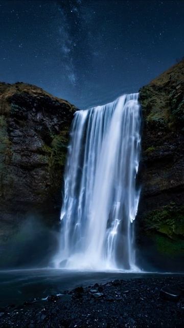 Водопад под звездным небом #природа #водопад #ночноенебо