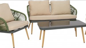 Набор садовой мебели Тоскана (столик+2 кресла+диван), сталь/текстиль, оливковый 446868