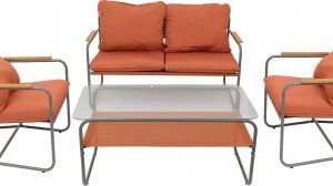 Набор садовой мебели Бильбао (столик+2 кресла+диван), сталь/текстиль, марсала   464431