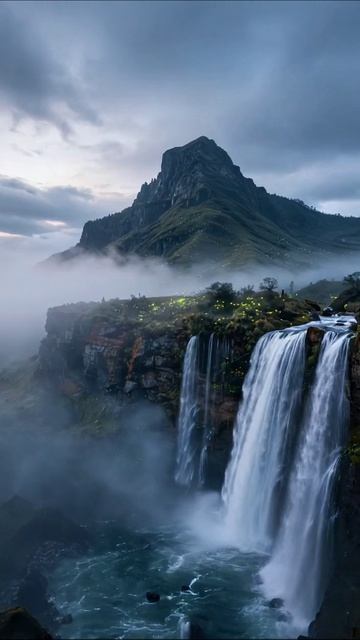 Красота водопада в тумане #природа #водопад #ландшафт