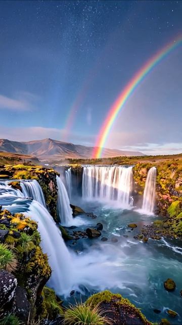 Водопады под радугой: природная магия Исландии #водопады #природа #исландия