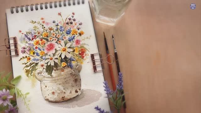 📹 Rustic Jug Of Flowers: Watercolor Tutorial