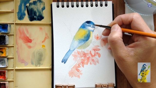 Blue Bird on Flower Branch: Loose Watercolor Tutorial