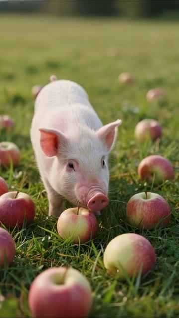 Поросенок среди яблок: милые моменты на ферме #сельскохозяйственный #животные #поросенок