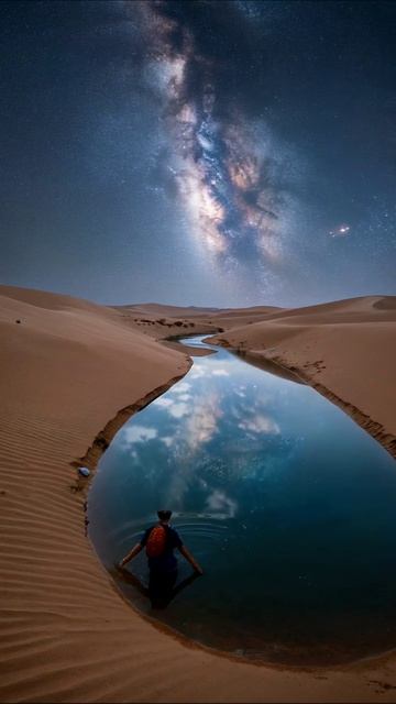 Звездное небо над оазисом в пустыне #природа #астрономия #пейзаж