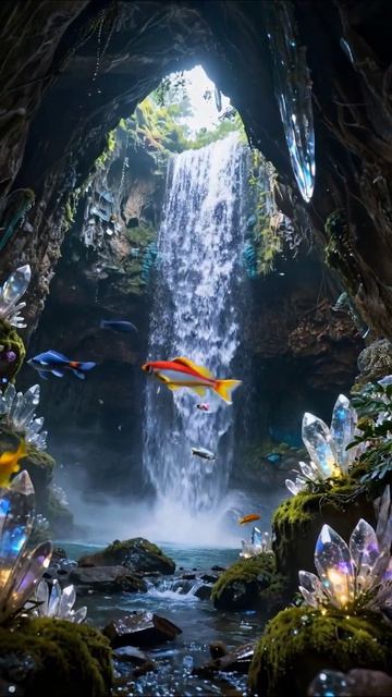 Скрытая красота водопада в пещере #природа #водопад #краски