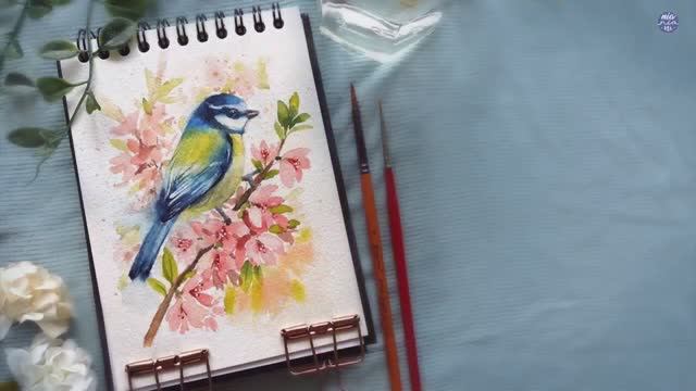📹 Blue Bird on Flower Branch: Loose Watercolor Tutorial