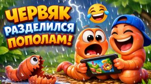 Червяк под дождем играет на iPad со своим смеющимся другом!  Очаровательное мультяшное приключение