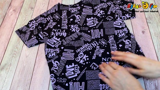 Футболка Lanson Kids хлопковая с фиолетовыми и белыми надписями черная - видео