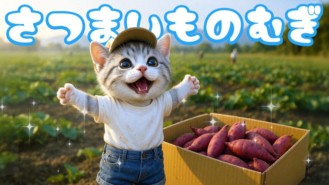 【Офисный котик Муги】Репортаж из жизни Муги, который весело провёл время, собирая батат 🐱🍠