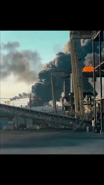 Появилось видео пожара на нефтеперерабатывающем заводе в США