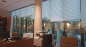 Рулонные шторы в офисе ПАО «Газпром нефть» (СПб). Выполнено КАТРИС (СПб)