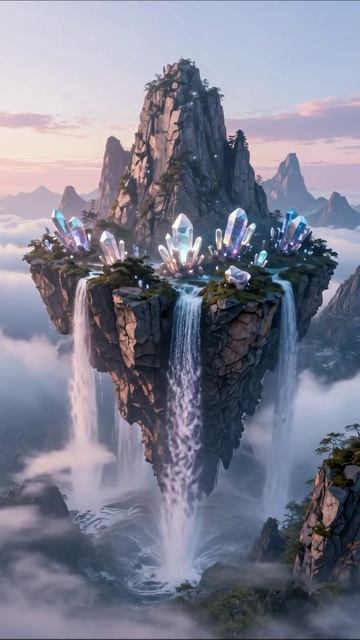 Затерянный мир кристаллов и водопадов #фантазия #природа #кристаллы