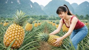 Собираю много ананасов и арбузов для продажи на рынке. Таймлапс.