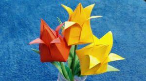 Тюльпан из бумаги. Как сделать тюльпан из бумаги. Оригами тюльпан из бумаги. Цветы из бумаги