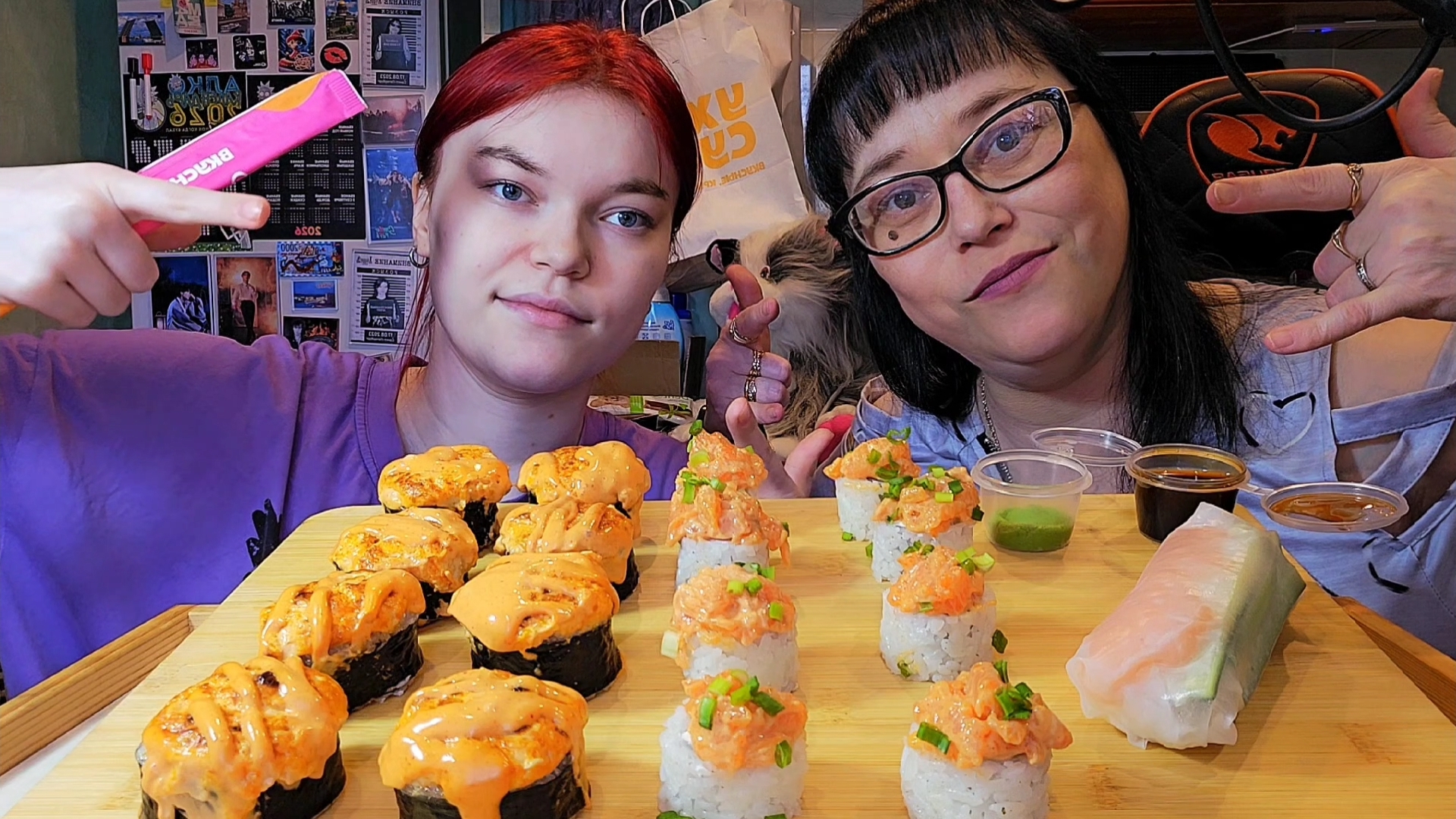 Мукбанг | Суши Роллы и Спринг ролл с лососем | Обжор Асмр