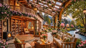 Цветущая веранда с камином и джазом у реки для сна и уюта 🌸🔥