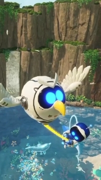 Astro Bot летает/птица кружит Астроботика на верёвке/PlayStation 5 (PS5)/робот/топовая игра