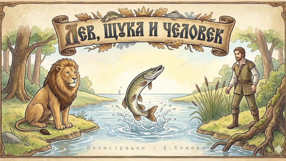 Лев, щука и человек. Народная сказка