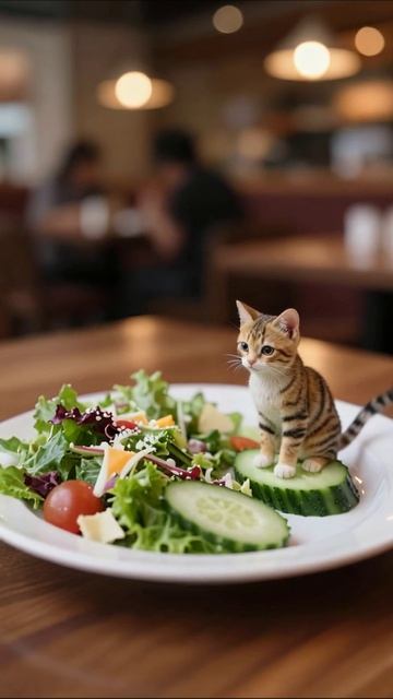 Котенок на салате: непривычное сочетание! #котята #еда #приколы