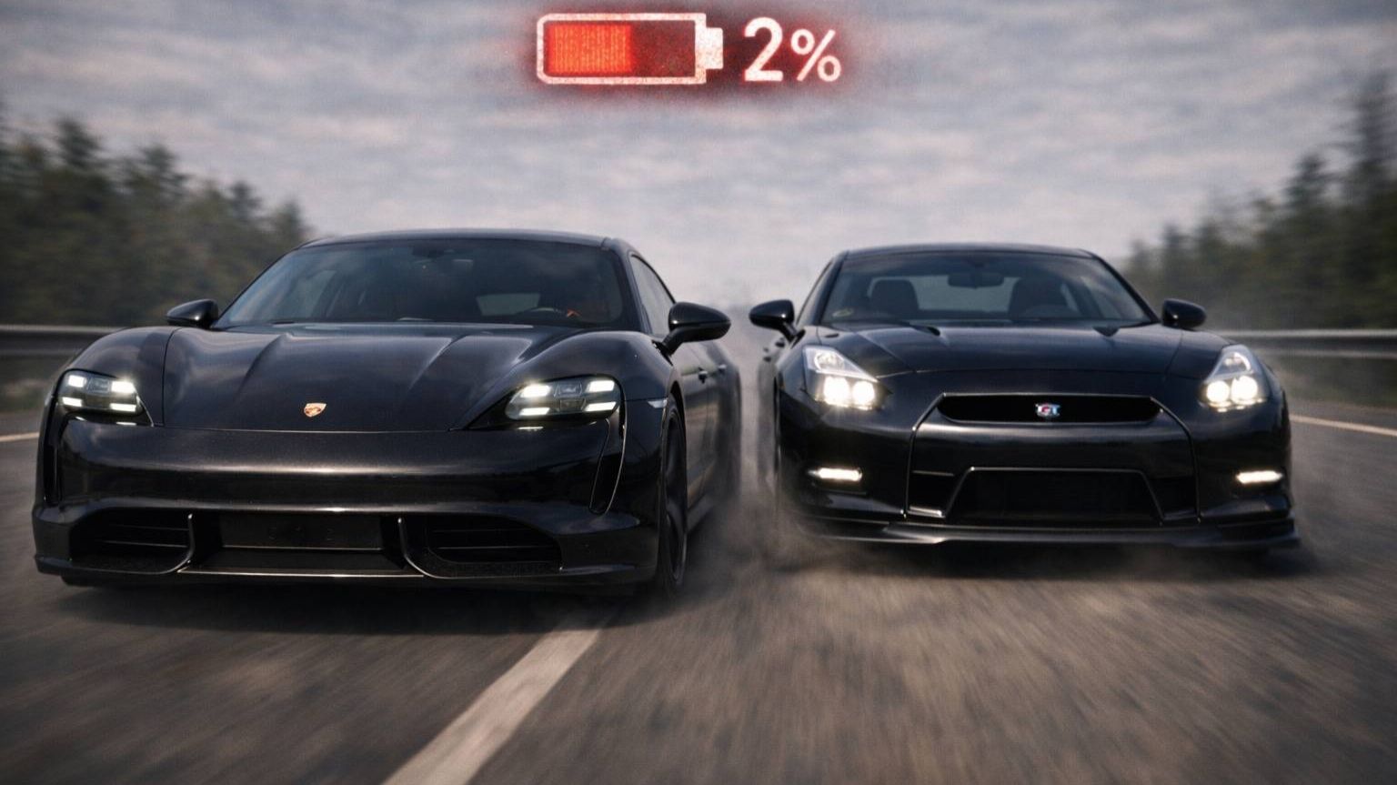 ГОНКА PORSCHE VS GT-R… 2%… и у любви у нашей села батарейка
