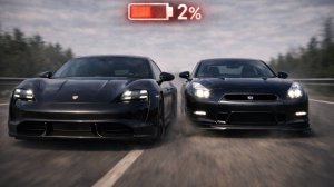 ГОНКА PORSCHE VS GT-R… 2% батареи. Ночь. 100 км ДО ГОРОДА!