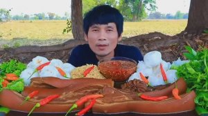 #MUKBANG Тушеная свиная грудинка с соусом из морепродуктов и вкусными овощами. ASMR МУКБАНГ ОБЖОР