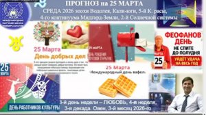 ПРОГНОЗ  на 25 МАРТА СРЕДА, день ЛЮБВИ, 2026, эпохи Водолея