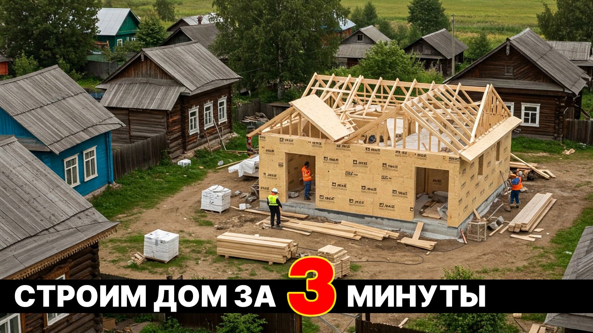 Строим дом за 3 минуты! Timelapse видео про дом из СИП панелей. смотреть онлайн