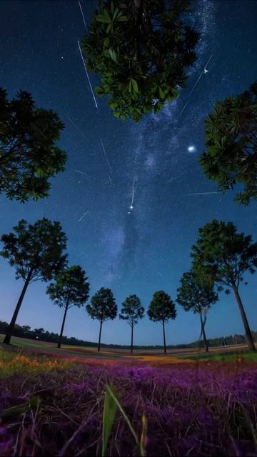 Загадочное ночное небо и метеоры #ночное_небо #метеоры #космос