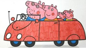 Свинка Пеппа - Джордж Папа Свин Пеппа и Мама Свинка едут в машине. Раскраска Peppa Pig.