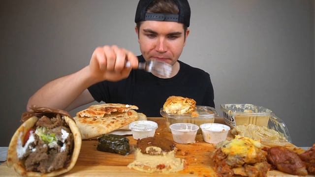 K FOOD Mukbang _ Gyros, Spanakopita, Moussaka, Falafels, Hummus & Pita, Dolmades Ш
