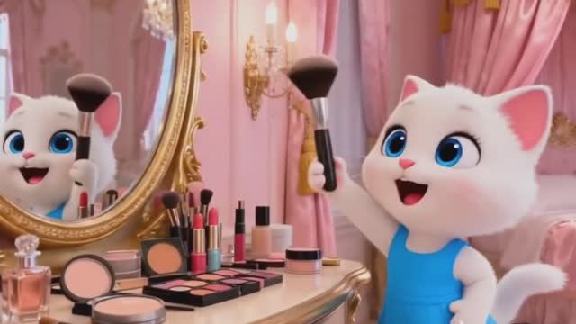 Милый котенок впервые попробовал макияж