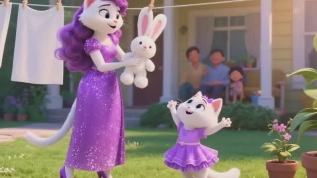 2 часть. Мама-кошка использует хитроумный трюк, чтобы вымыть грязного кролика милого котенка🐈🐰🐾