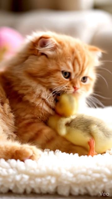 Котёнок и утёнок — самая милая дружба