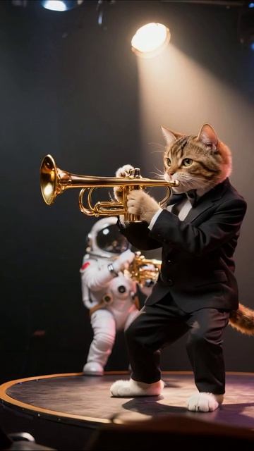 Кот-саксофонист и космонавт: музыкальное шоу в невесомости! #музыка #коты #космос