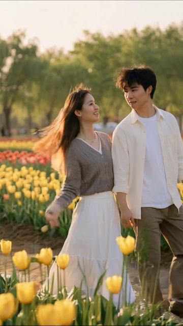 Романтика среди тюльпанов: прогулка на закате 🌷 #святойдень #любовь #природа
