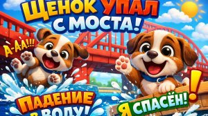 Забавное приключение милого щенка на мосту: веселое падение в воду и радостное возвращение! 🐶💦