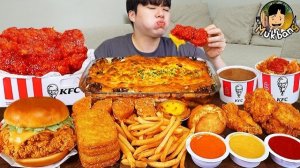 ASMR MUKBANG | Хрустящая жареная курица KFC, Чизбургер, сырная палочка рецепт !