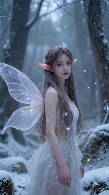 Загадочная фея в зимнем лесу #фантазия #фея #зима