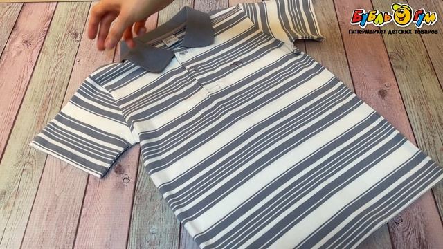Футболка-поло Lanson Kids на пуговицах с полосками и вышивкой серая - видео