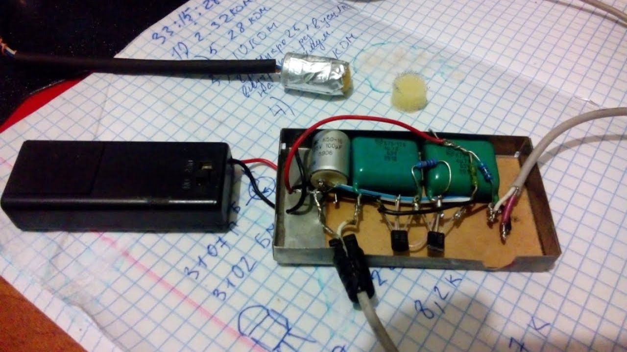 Тест записи микрофона МКЭ 3 и интересной схемы на двух транзисторах на батарейках