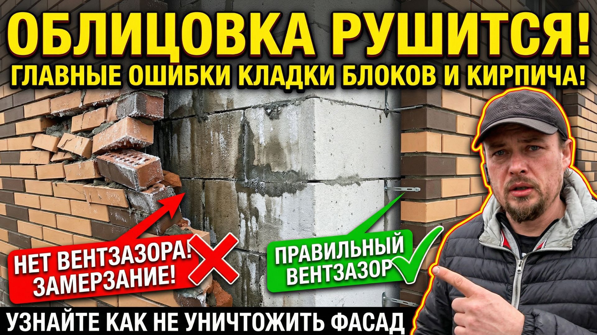 Облицовка осыпается! Главные ошибки при кладке газоблока и кирпича смотреть онлайн