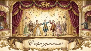 Занавес поднимается! С днём театра! Роскошная музыкальная открытка.