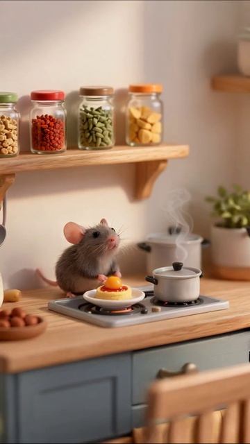 Мышонок на кухне: готовим вместе! #милота #кулинария #домашниеживотные