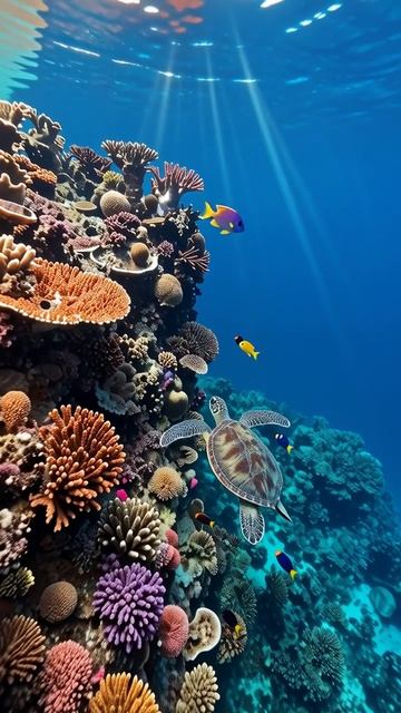 Подводный мир: черепаха среди коралловых рифов #природа #океан #разнообразие