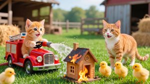 😹Мама кошечка со своим маленьким котёночком строят домик для маленьких утят и кормят их🔥