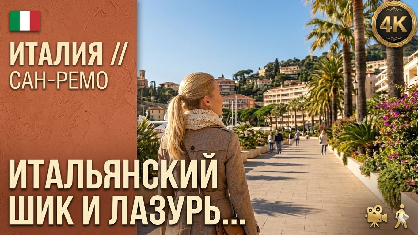 Италия // Сан-Ремо (Sanremo) // Пешая прогулка по Цветочной Ривьере // 4K POV